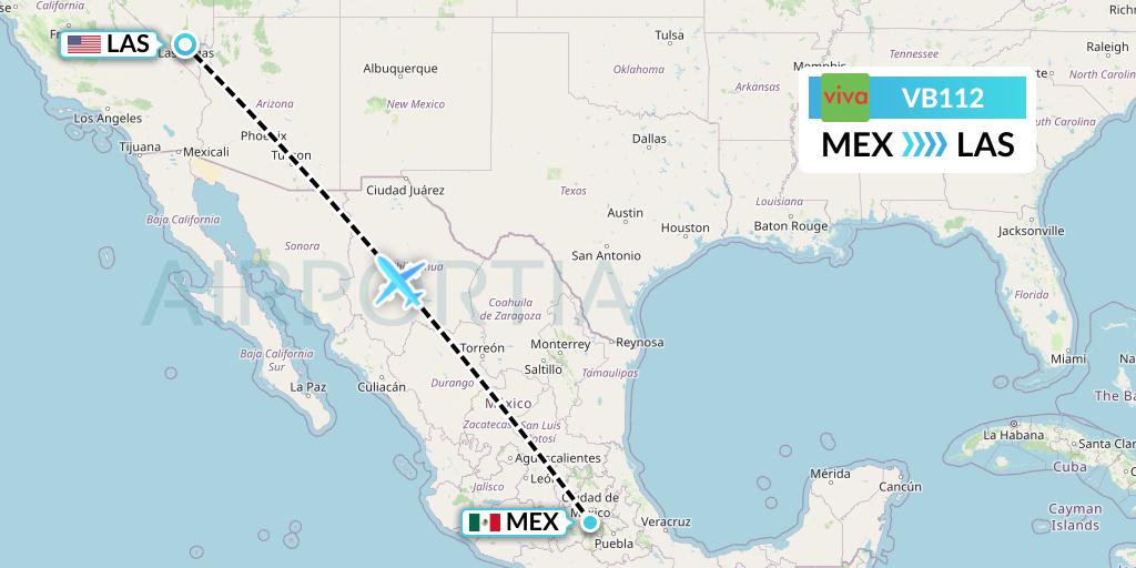 VB112 VivaAerobus Flight Map: Mexico City to Las Vegas