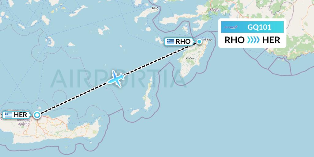 GQ101 Sky Express (Greece) Flight Map: Rhodes to Heraklion