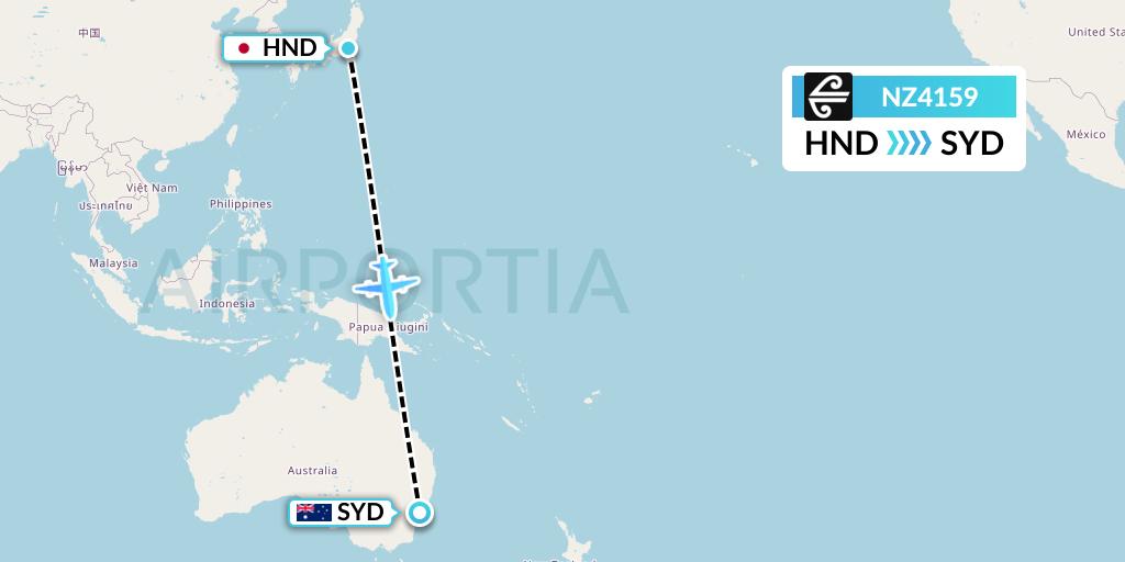 NZ4159 Air New Zealand Flight Map: Tokyo to Sydney
