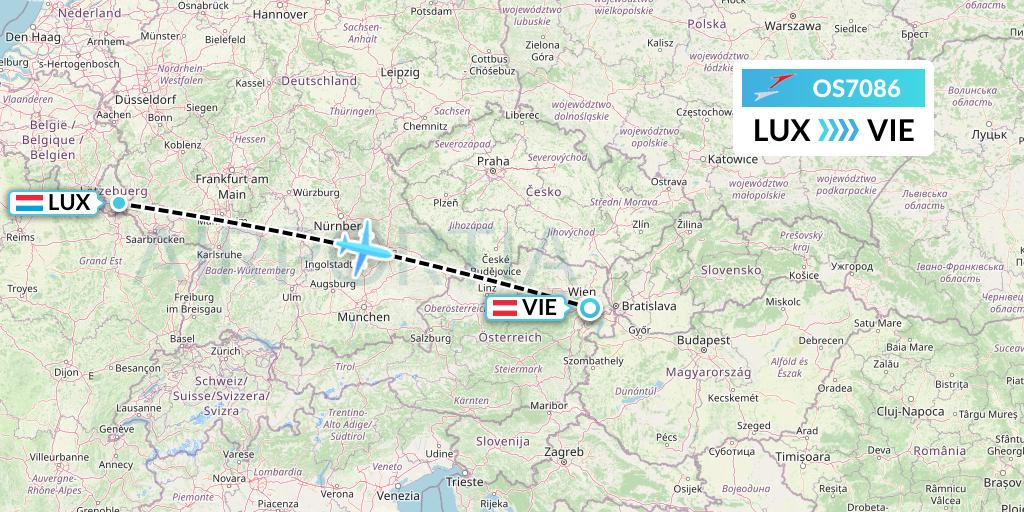 OS7086 Austrian Airlines Flight Map: Luxembourg to Vienna