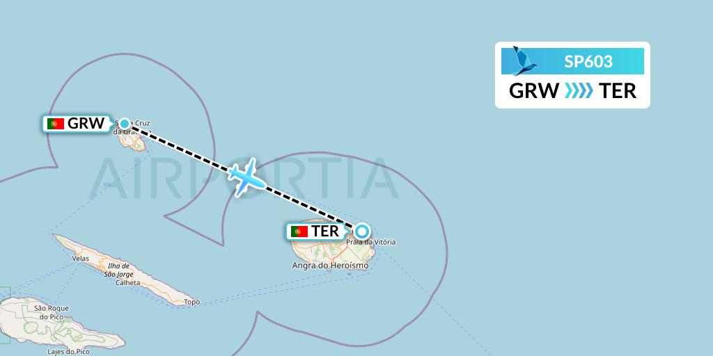 SP603 SATA Air Acores Flight Map: Graciosa to Lajes