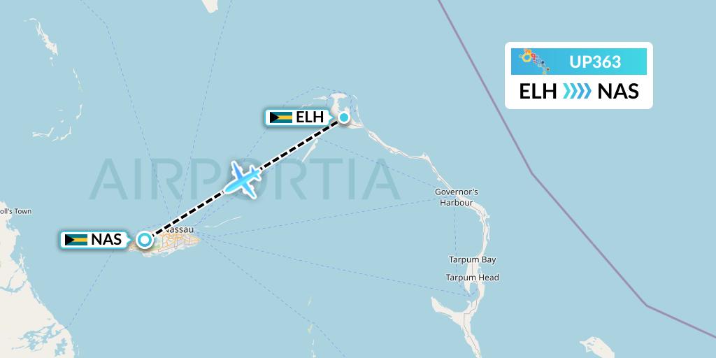 UP363 Bahamasair Flight Map: North Eleuthera to Nassau