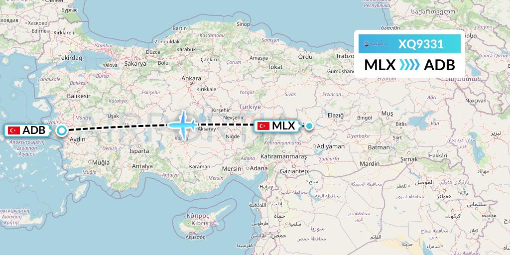 XQ9331 SunExpress Flight Map: Malatya to Izmir