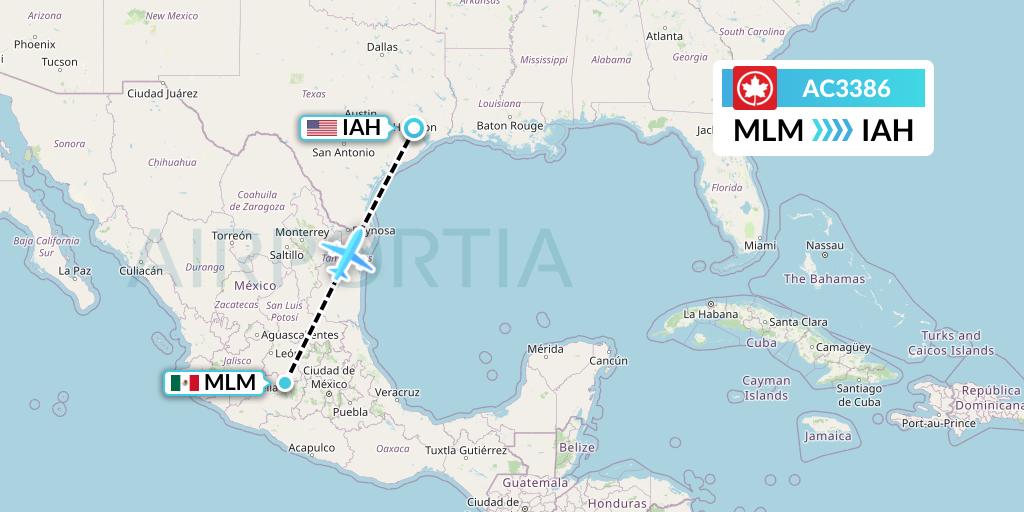 AC3386 Air Canada Flight Map: Morelia to Houston