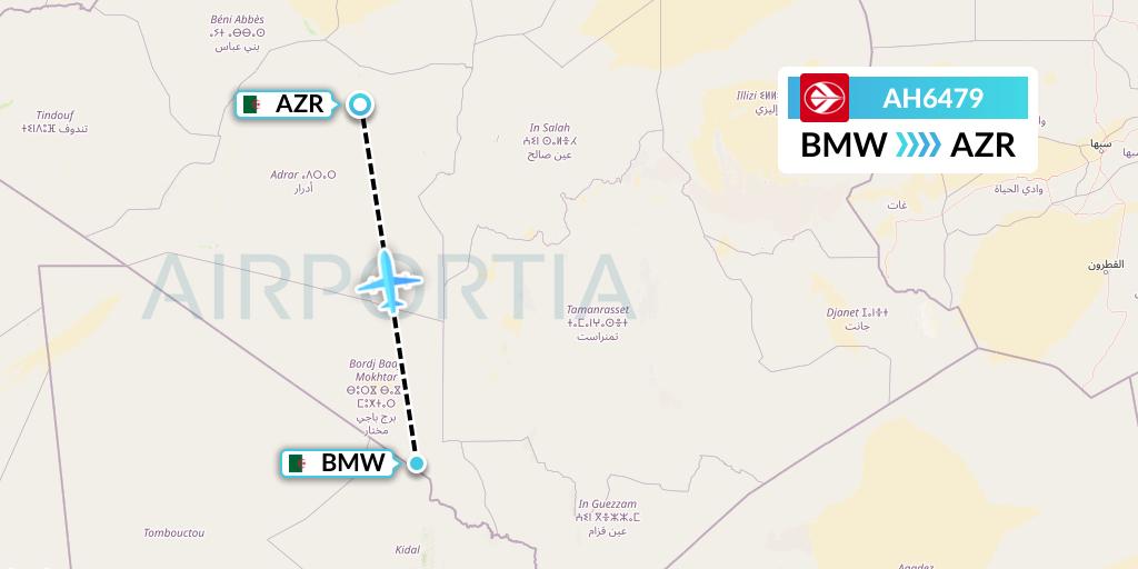 AH6479 Air Algerie Flight Map: Bordj Badji Mokhtar to Adrar