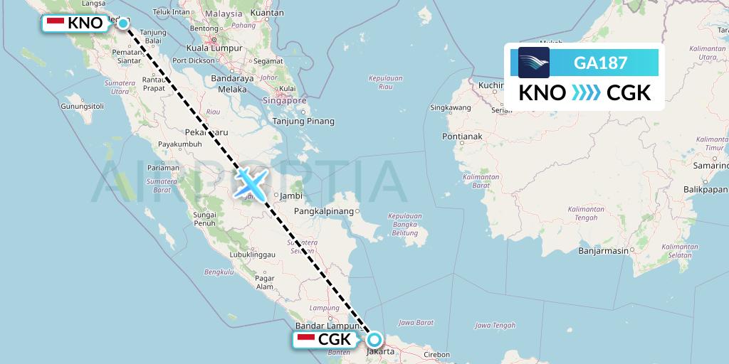 GA187 Garuda Indonesia Flight Map: Medan to Jakarta