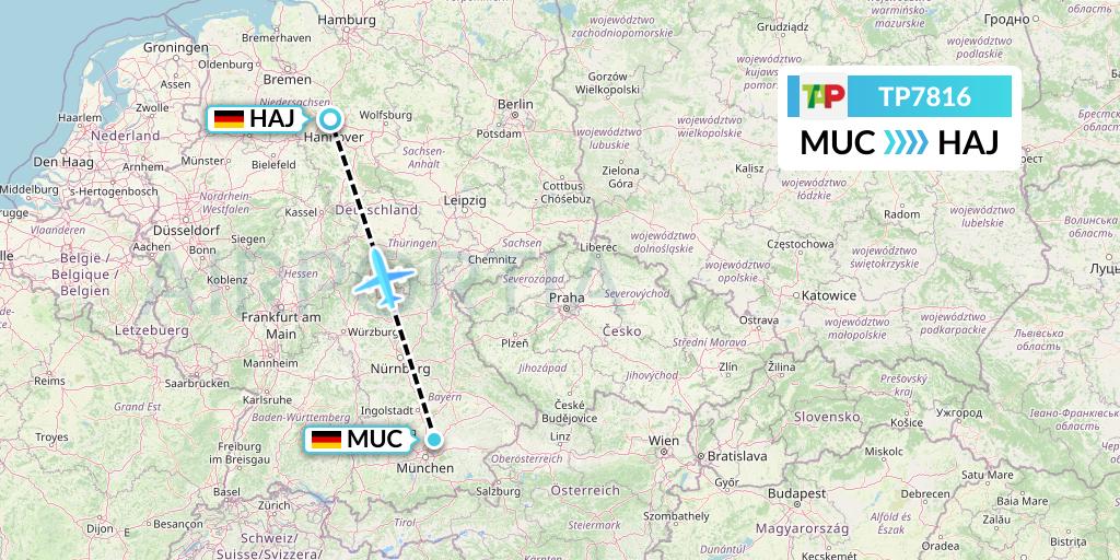 TP7816 TAP Portugal Flight Map: Munich to Hannover
