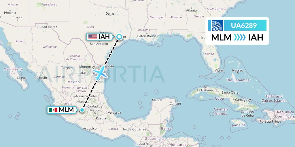 UA6289 United Airlines Flight Map: Morelia to Houston