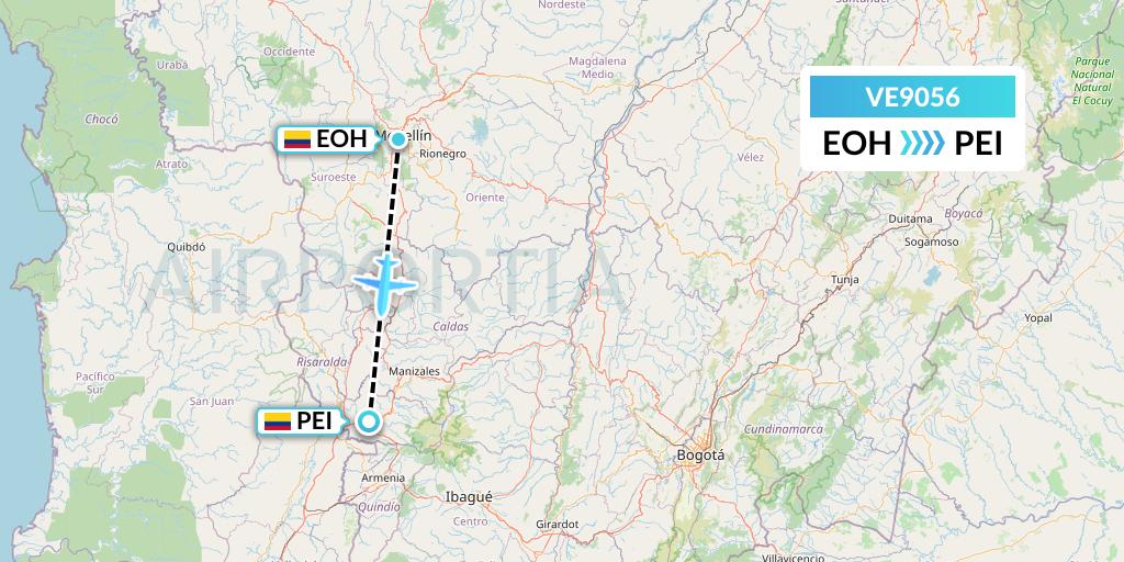 VE9056 Easyfly Flight Map: Medellin to Pereira