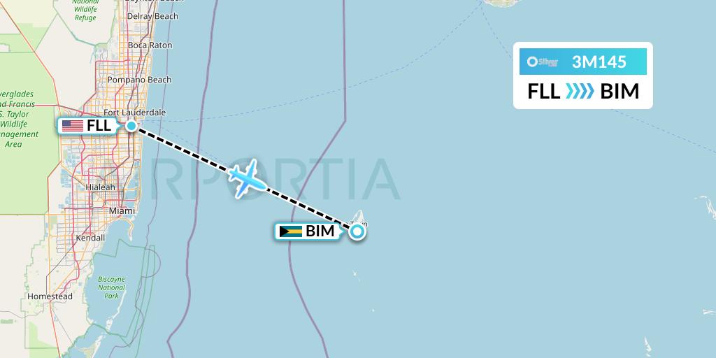 3M145 Silver Airways Flight Map: Fort Lauderdale to South Bimini