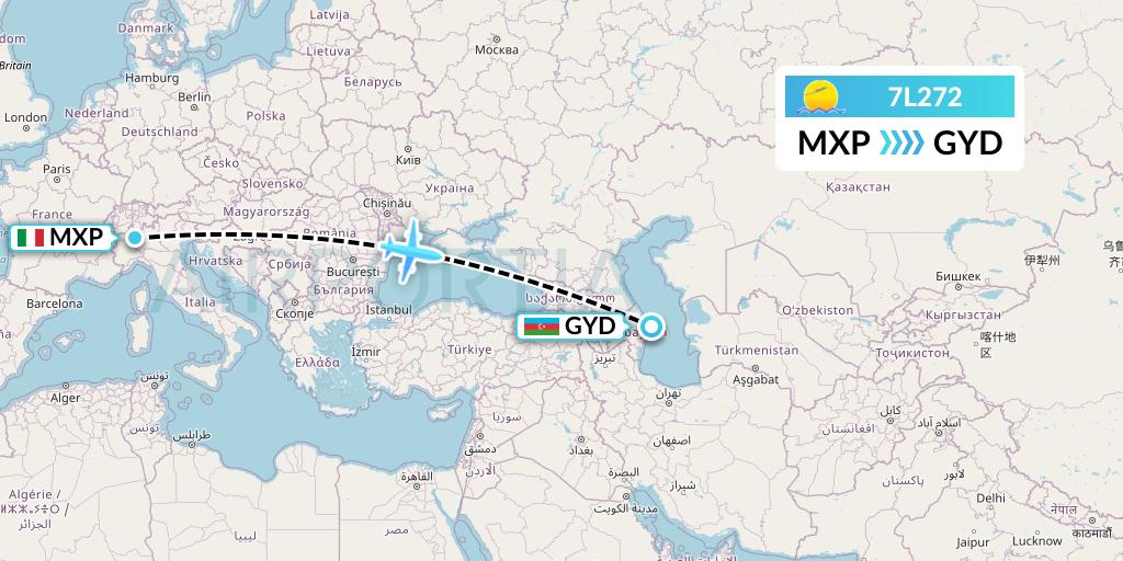 7L272 Silk Way West Airlines Flight Map: Milan to Baku