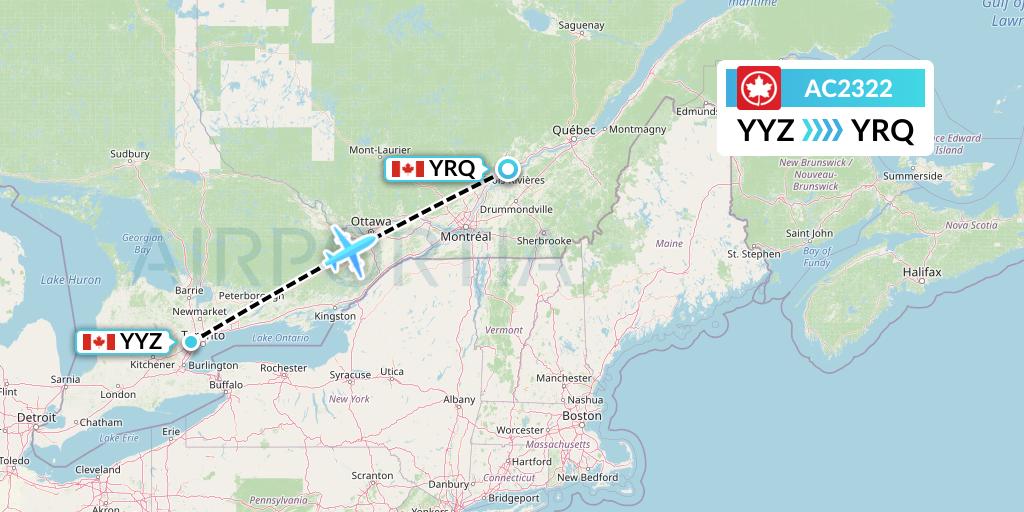AC2322 Air Canada Flight Map: Toronto to Trois-Rivieres