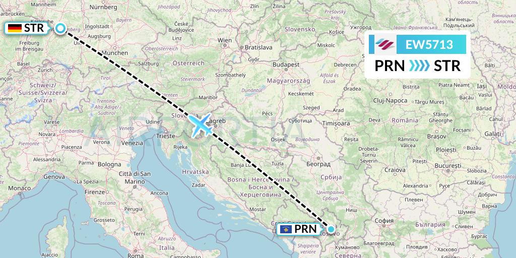 EW5713 Eurowings Flight Map: Pristina to Stuttgart