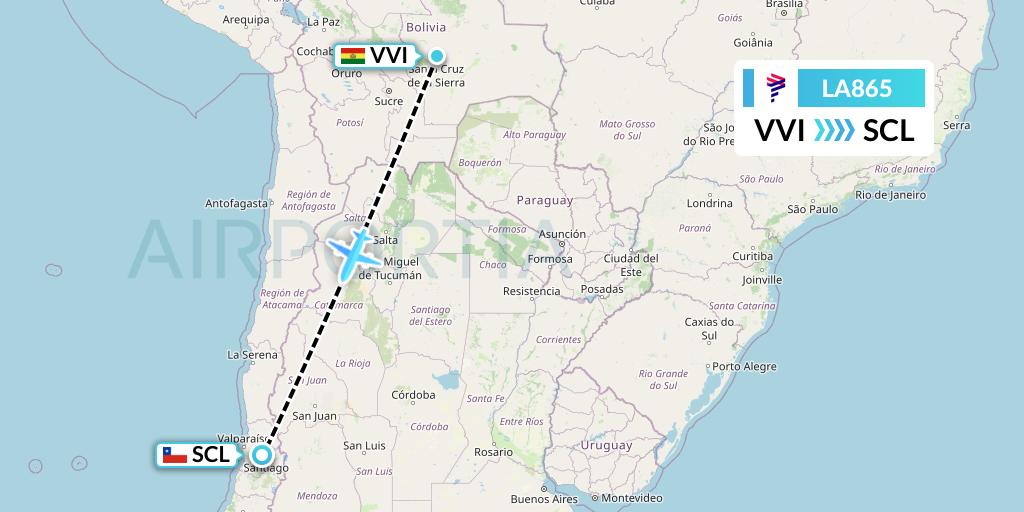 LA865 LAN Airlines Flight Map: Santa Cruz to Santiago