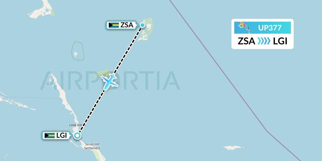 UP377 Bahamasair Flight Map: San Salvador to Deadmans Cay