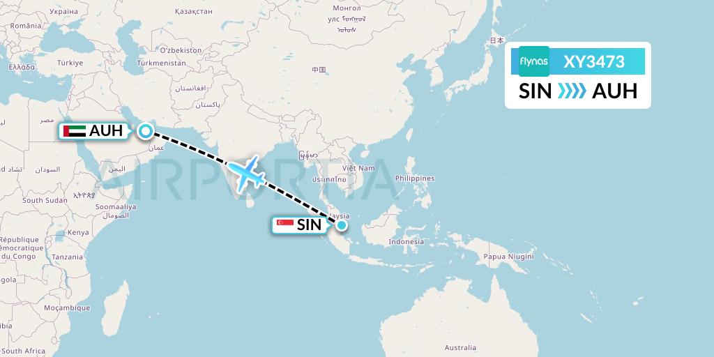 XY3473 Flynas Flight Map: Singapore to Abu Dhabi
