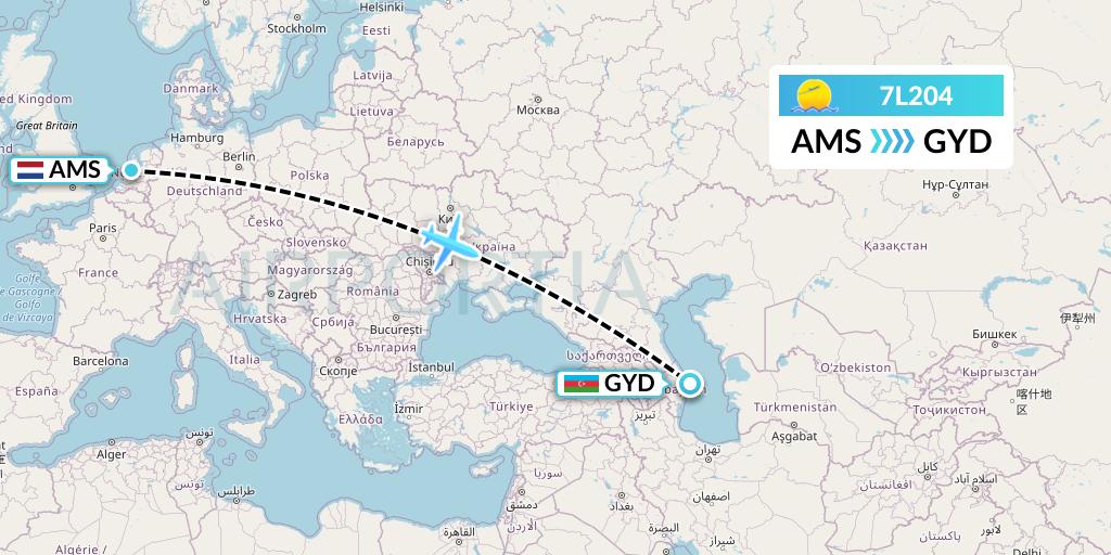 7L204 Silk Way West Airlines Flight Map: Amsterdam to Baku