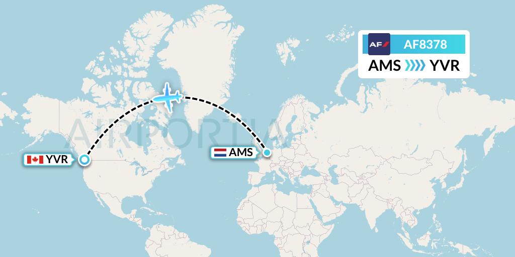 AF8378 Air France Flight Map: Amsterdam to Vancouver