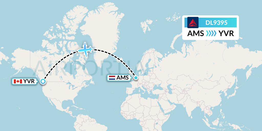 DL9395 Delta Air Lines Flight Map: Amsterdam to Vancouver
