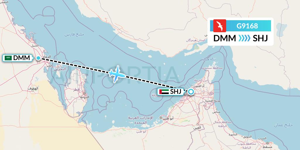 G9168 Air Arabia Flight Map: Dammam to Sharjah