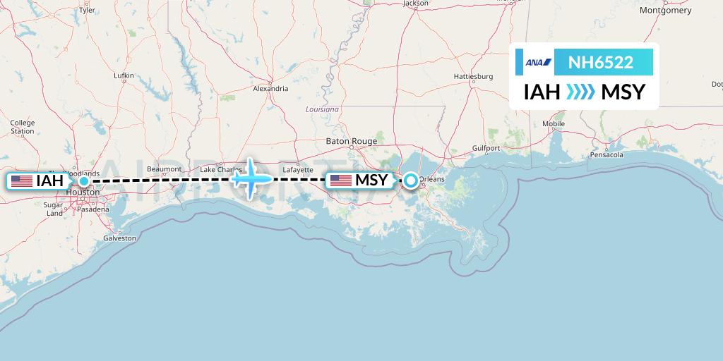 NH6522 All Nippon Airways Flight Map: Houston to New Orleans
