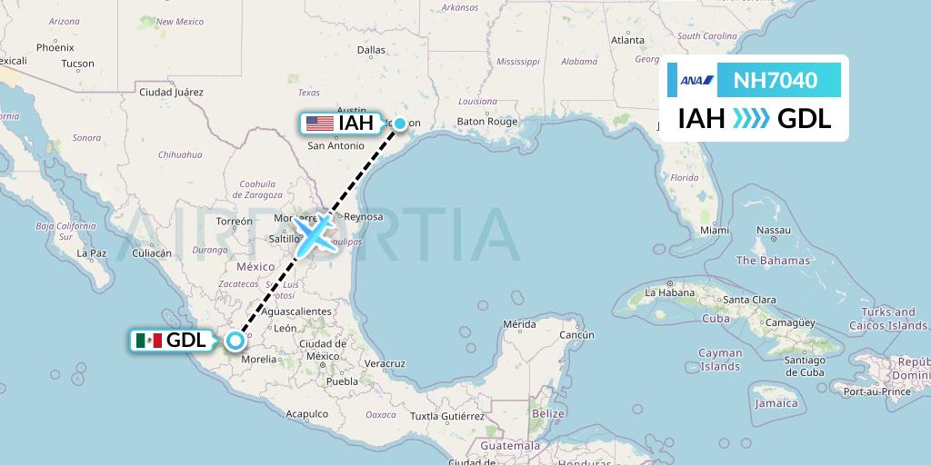 NH7040 All Nippon Airways Flight Map: Houston to Guadalajara