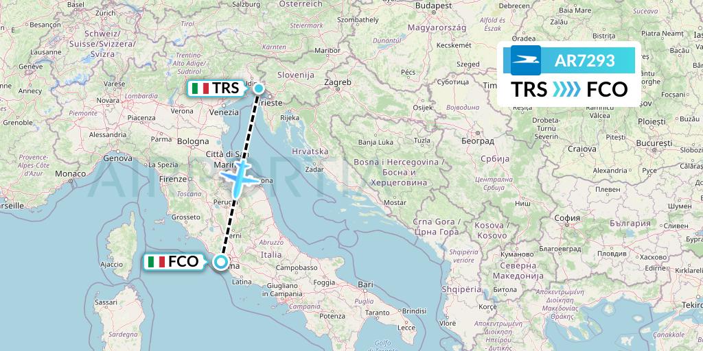 AR7293 Aerolineas Argentinas Flight Map: Trieste to Rome