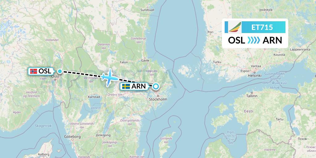 ET715 Ethiopian Airlines Flight Map: Oslo to Stockholm