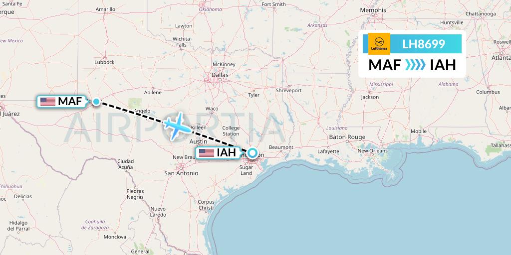LH8699 Lufthansa Flight Map: Midland to Houston