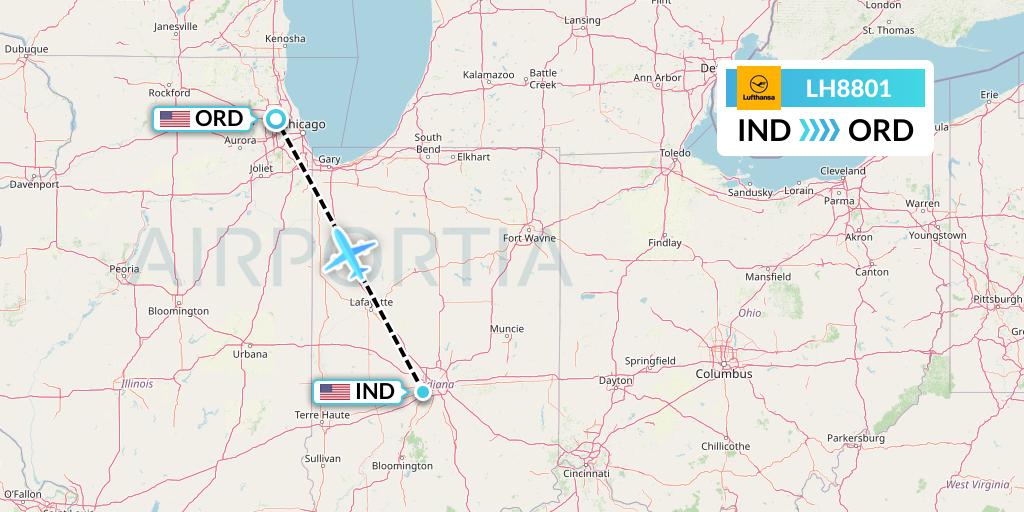 LH8801 Lufthansa Flight Map: Indianapolis to Chicago