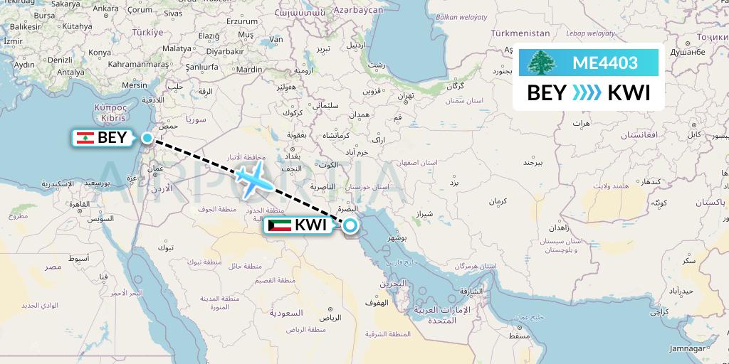 ME4403 MEA Flight Map: Beirut to Kuwait City