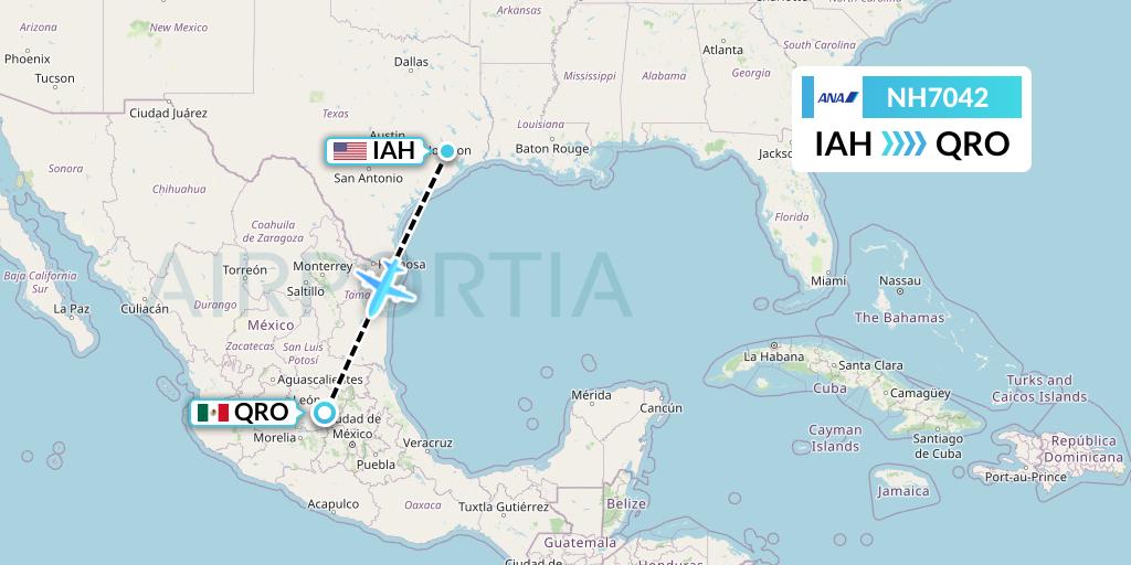 NH7042 All Nippon Airways Flight Map: Houston to Queretaro