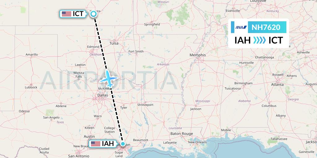 NH7620 All Nippon Airways Flight Map: Houston to Wichita