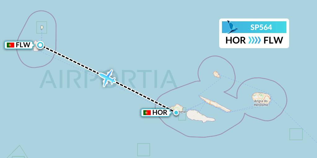 SP564 SATA Air Acores Flight Map: Horta to Flores