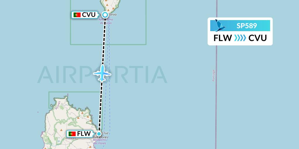 SP589 SATA Air Acores Flight Map: Flores to Corvo
