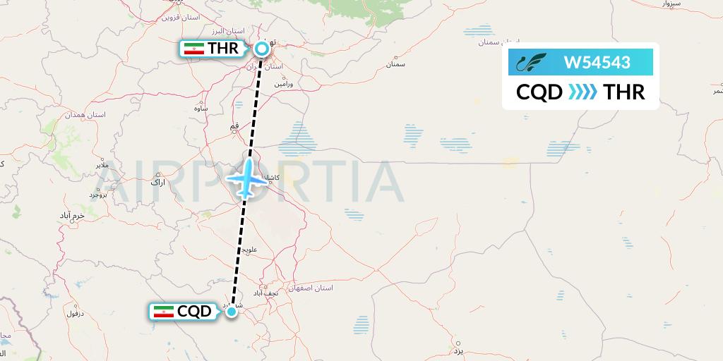 W54543 Mahan Air Flight Map: Shahrekord to Tehran