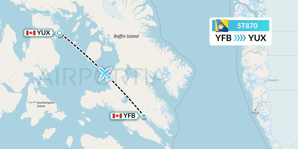 5T870 Canadian North Flight Map: Iqaluit to Hall Beach