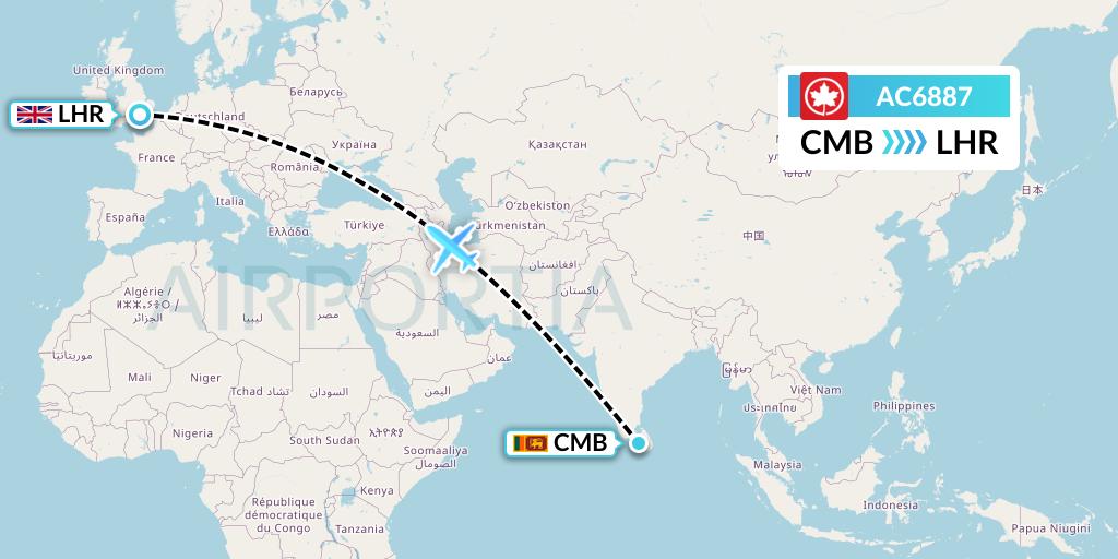 AC6887 Air Canada Flight Map: Colombo to London