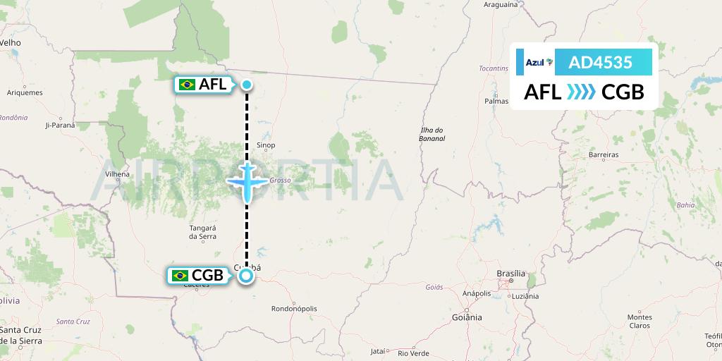 AD4535 Azul Brazilian Airlines Flight Map: Alta Floresta to Cuiaba