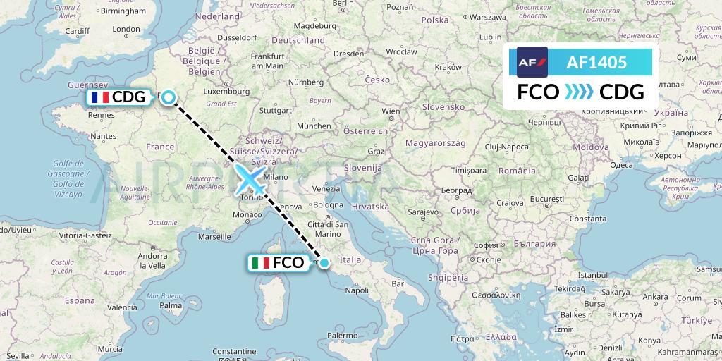 AF1405 Air France Flight Map: Rome to Paris
