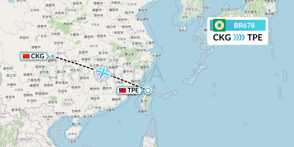 BR678 EVA Air Flight Map: Chongqing to Taipei