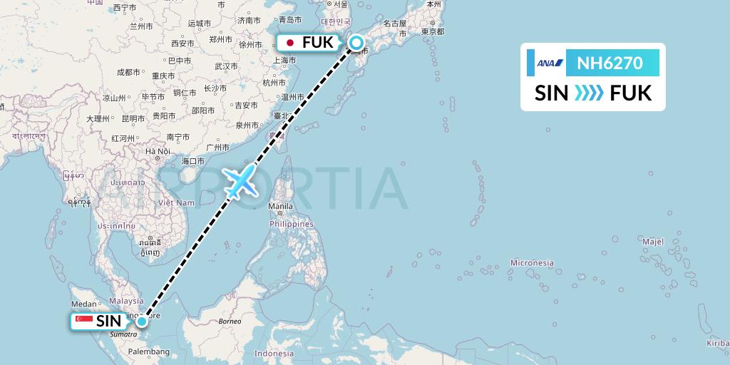 NH6270 All Nippon Airways Flight Map: Singapore to Fukuoka