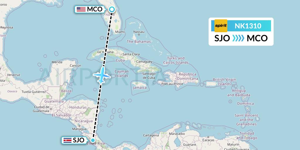 NK1310 Spirit Airlines Flight Map: San Jose to Orlando