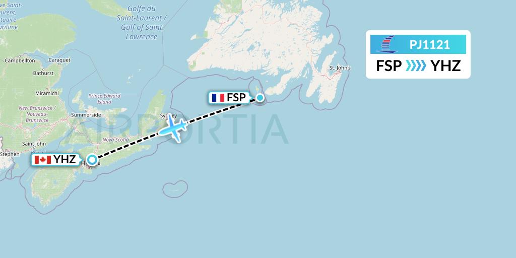 PJ1121 Air Saint-Pierre Flight Map: Saint-Pierre to Halifax