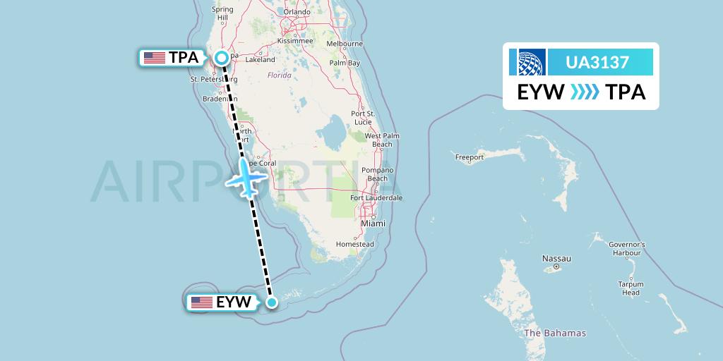UA3137 United Airlines Flight Map: Key West to Tampa