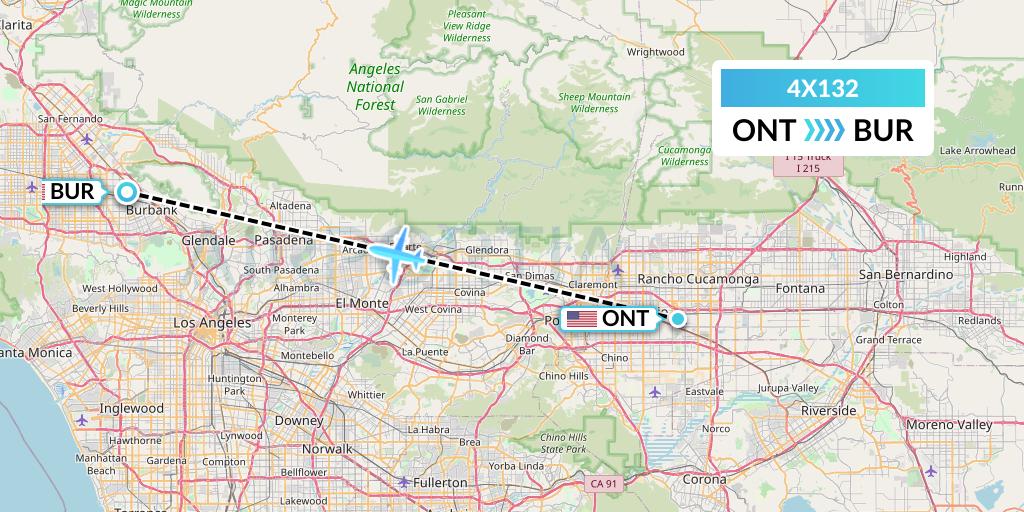 4X132 Air Mercury Flight Map: Ontario to Burbank