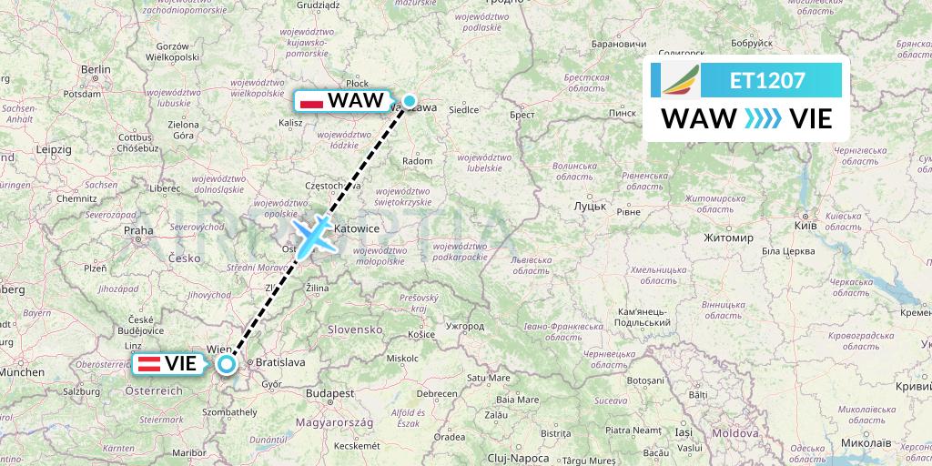 ET1207 Ethiopian Airlines Flight Map: Warsaw to Vienna