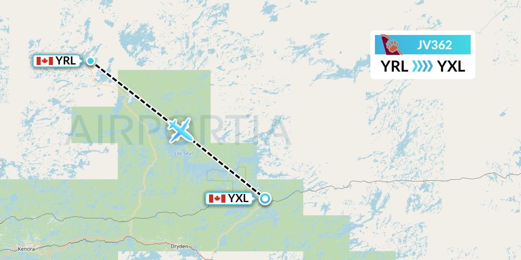 JV362 Bearskin Airlines Flight Map: Red Lake to Sioux Lookout
