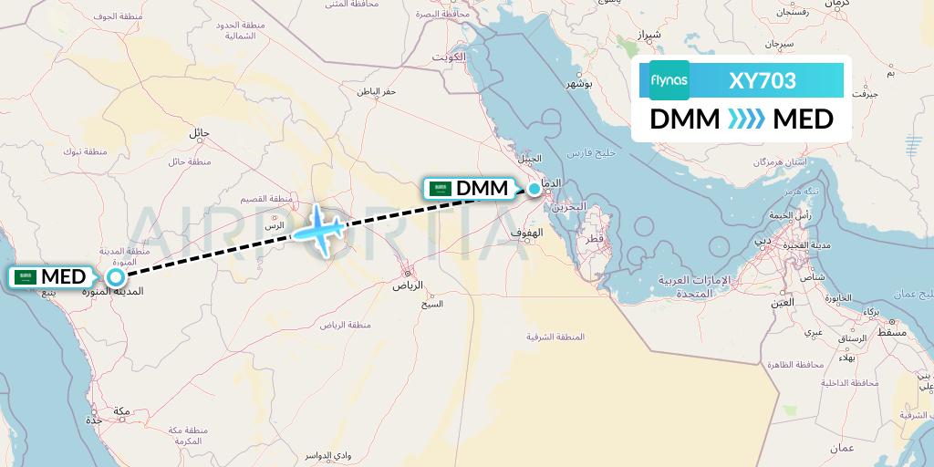 XY703 Flynas Flight Map: Dammam to Medina