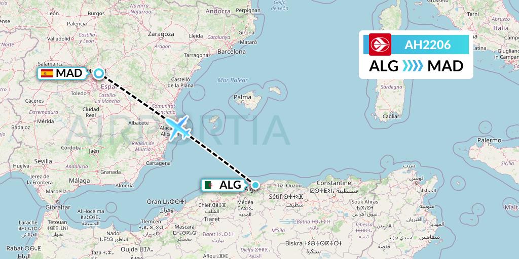 AH2206 Air Algerie Flight Map: Algiers to Madrid